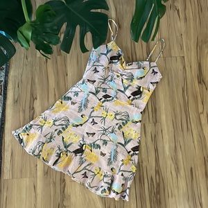 Reformation Linen mini dress. Size 6. Pink with tropical print.